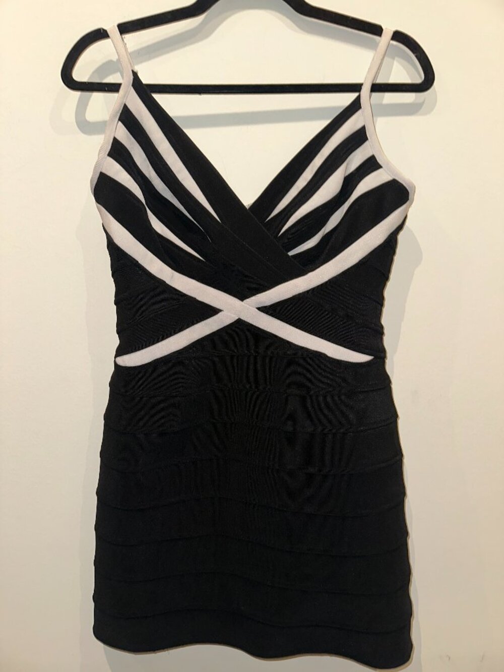 JS Collections Black and White Contrast Bandage Dress